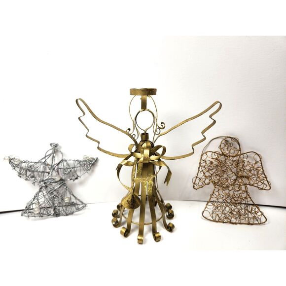 Metal Wire Angel Ornaments Hand Made Gold & Silver Lot of 3 Hanging - Picture 1 of 6